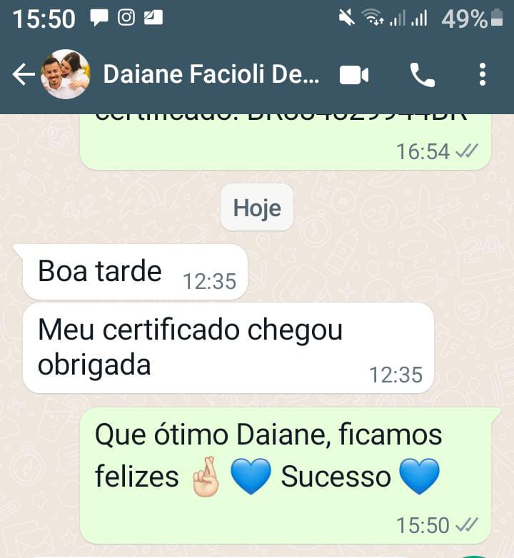 Recebimento de certificado